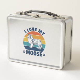 Ich liebe mein Elchhund Retro-Gravurdesign_1 Metall Brotdose