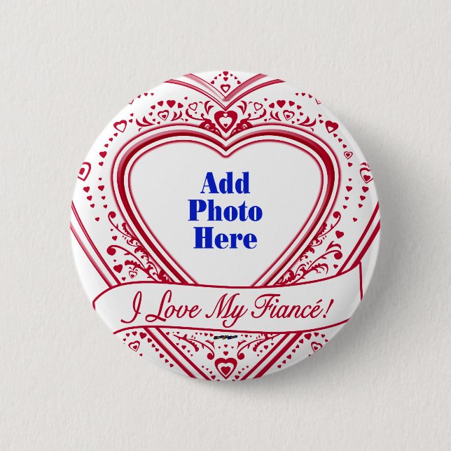 Ich Liebe mein Fiancé! Foto Red Hearts Button (Vorderseite)