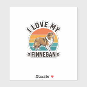 Ich liebe mein Finnegan Vintage-Hundename-Shirt-De Aufkleber