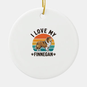 Ich liebe mein Finnegan Vintage Hundename-Shirt-De Keramik Ornament