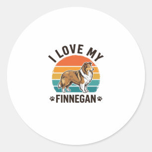 Ich liebe mein Finnegan Vintage Hundename-Shirt-De Runder Aufkleber