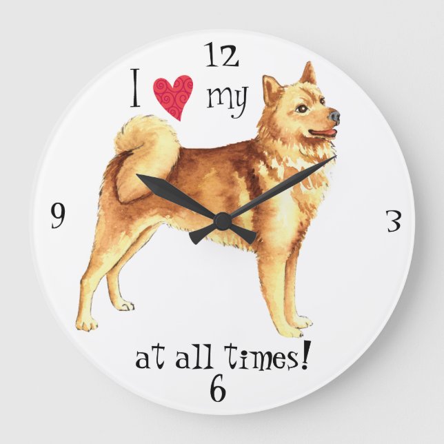 Ich Liebe mein Finnisch Spitz Große Wanduhr (Vorderseite)