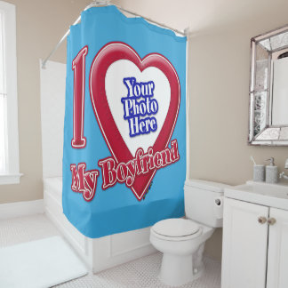 Ich Liebe Mein Freund Foto Red Heart Aquamarin Duschvorhang