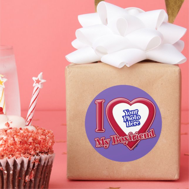 Ich Liebe Mein Freund Foto Red Heart Lila Runder Aufkleber (Party)