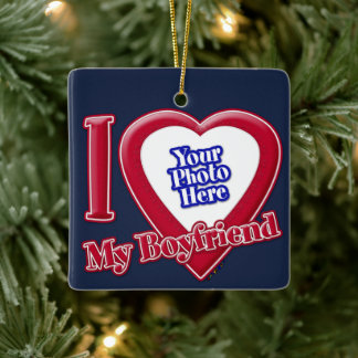 Ich Liebe mein Freund Foto Red Heart Navy Blue Keramikornament