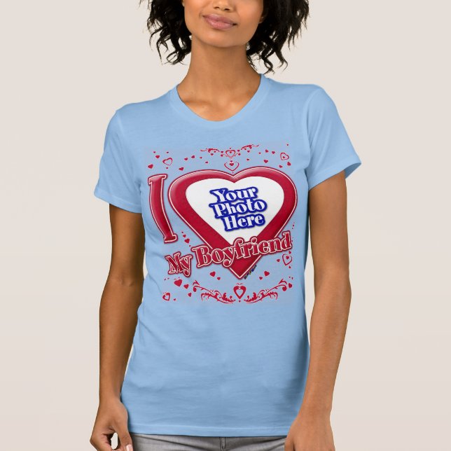 Ich Liebe mein Freund Foto Red Hearts Baby Blue T-Shirt (Vorderseite)