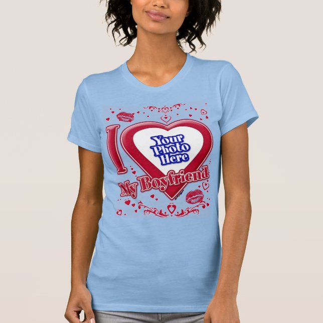 Ich Liebe mein Freund Foto Red Hearts Baby Blue T-Shirt (Vorderseite)