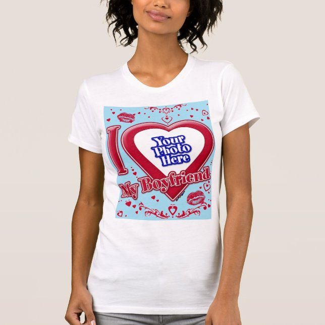 Ich Liebe mein Freund Foto Red Hearts Blue Horizon T-Shirt (Vorderseite)