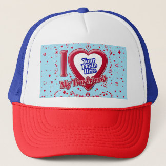 Ich Liebe mein Freund Foto Red Hearts Blue Horizon Truckerkappe
