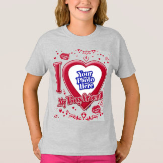 Ich Liebe mein Freund Foto Red Hearts Gray T-Shirt