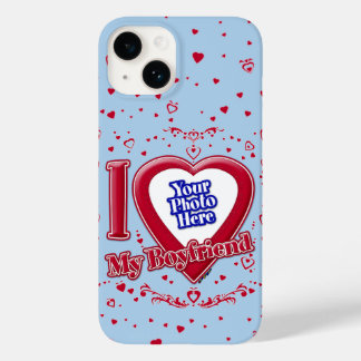Ich Liebe mein Freund Foto Red Hearts Light Blue Case-Mate iPhone 14 Hülle