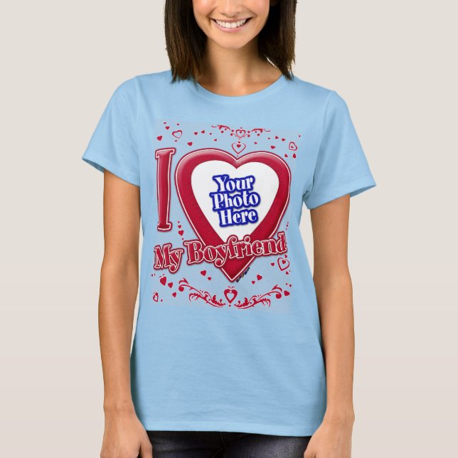 Ich Liebe mein Freund Foto Red Hearts Light Blue T-Shirt (Vorderseite)