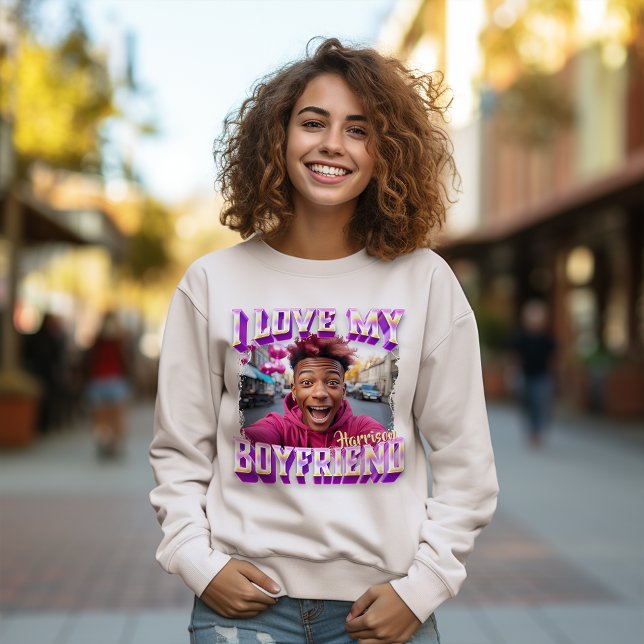 Ich Liebe Mein Freund Lila Bootleg Rapper Foto Sweatshirt (I Love My Boyfriend Purple Bootleg Rapper Photo Sweatshirt)