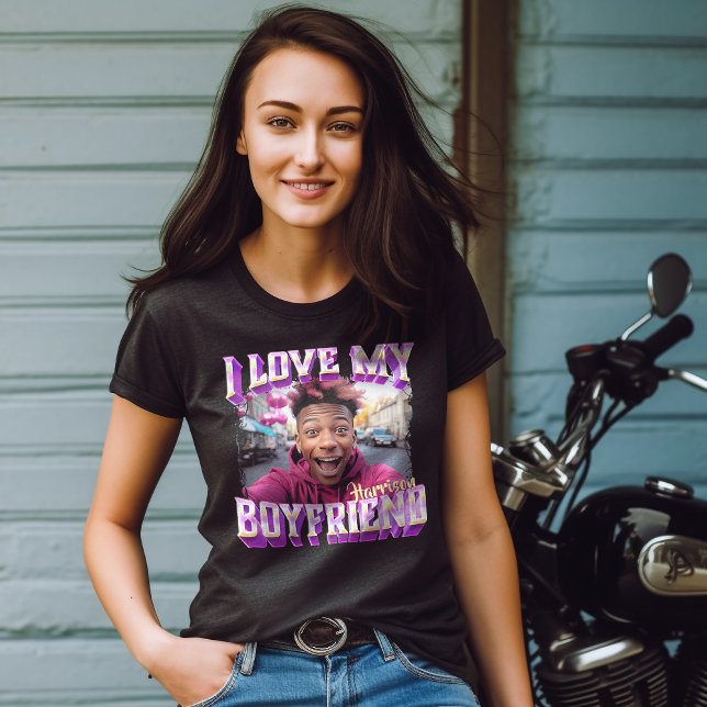 Ich Liebe Mein Freund Lila Bootleg Rapper Foto T-Shirt (I Love My Boyfriend Purple Bootleg Rapper Photo T-Shirt)