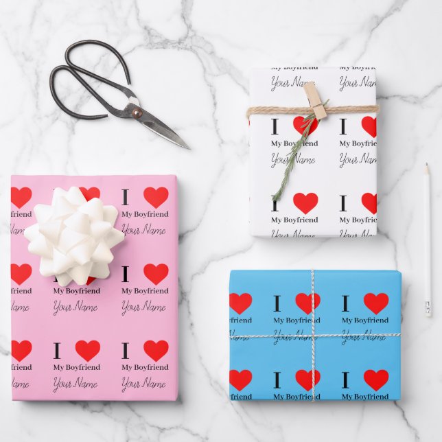 Ich Liebe Mein Freund & Red Heart Personalisiert Geschenkpapier Set (Vorderseite)
