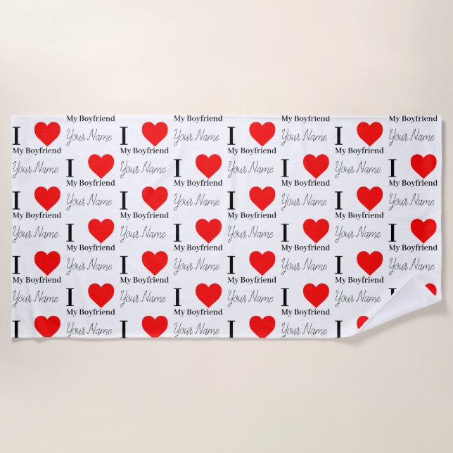 Ich Liebe Mein Freund & Red Heart Personalisiert Strandtuch (Vorderseite)