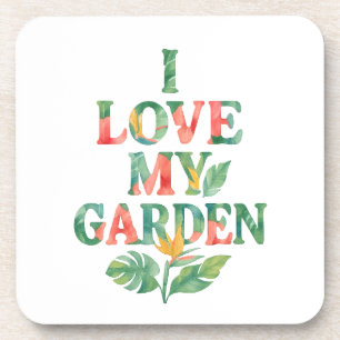 Ich Liebe mein Garten tropische Flora Wasserfarbe Getränkeuntersetzer