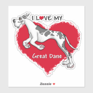 Ich Liebe mein Harlequin Great Dane Aufkleber