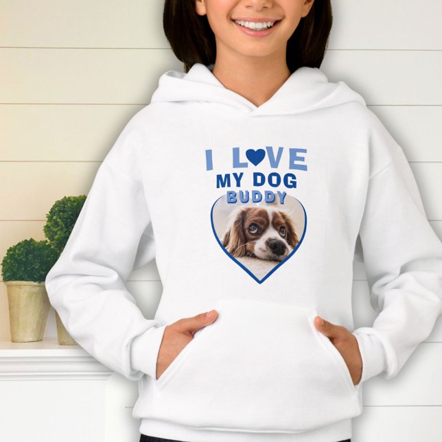 Ich Liebe mein Hund Blue Heart Foto Pet Name Hoodie (Von Creator hochgeladen)