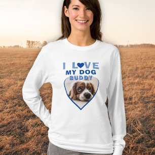 Ich Liebe mein Hund Blue Heart Foto Pet Name T-Shirt