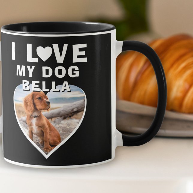 Ich Liebe mein Hund Herz Foto Hund Name Schwarz Tasse (Von Creator hochgeladen)
