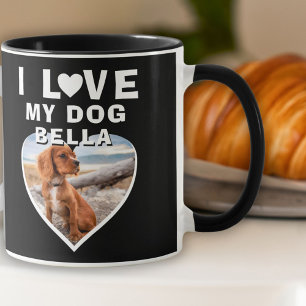 Ich liebe mein Hund Herz Foto Hundename Schwarz Tasse