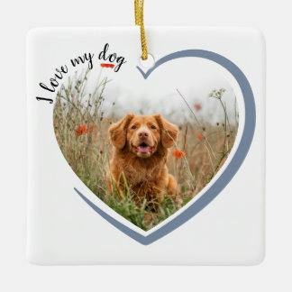 Ich Liebe mein Hund Herz Foto Kissen Kissen Keramikornament