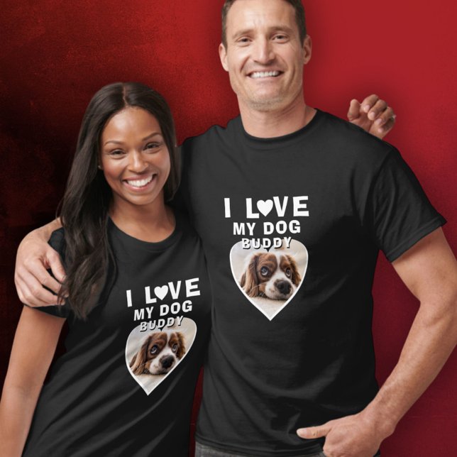 Ich Liebe mein Hund Herz Foto Name Schwarz T-Shirt (Von Creator hochgeladen)