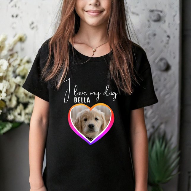 Ich Liebe mein Hund Herz Foto Name Schwarz T-Shirt (Von Creator hochgeladen)