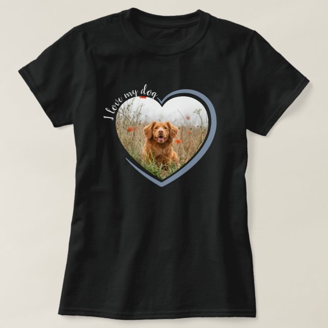 Ich Liebe mein Hund Herz Foto Schwarz T-Shirt (Design vorne)