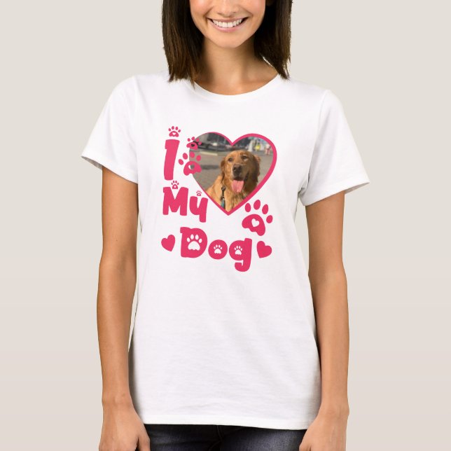 Ich Liebe Mein Hund Herz Personalisiertes Foto T-Shirt (Vorderseite)