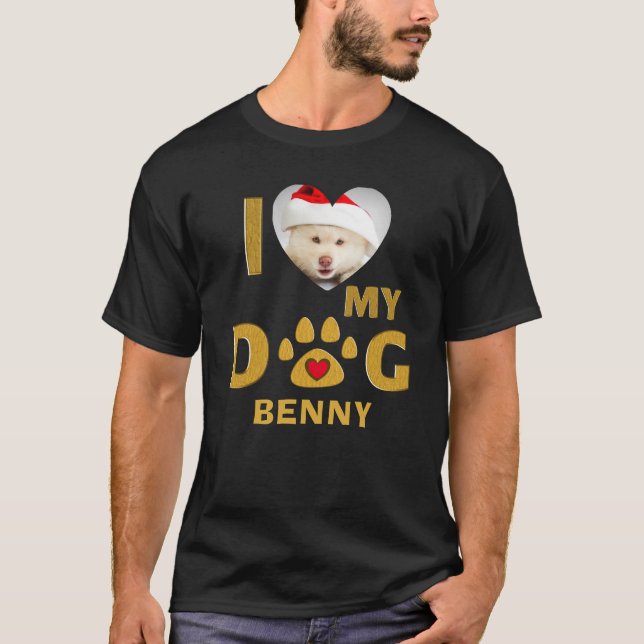 Ich Liebe mein Hund Lover Heart Foto personalisier T-Shirt (Vorderseite)