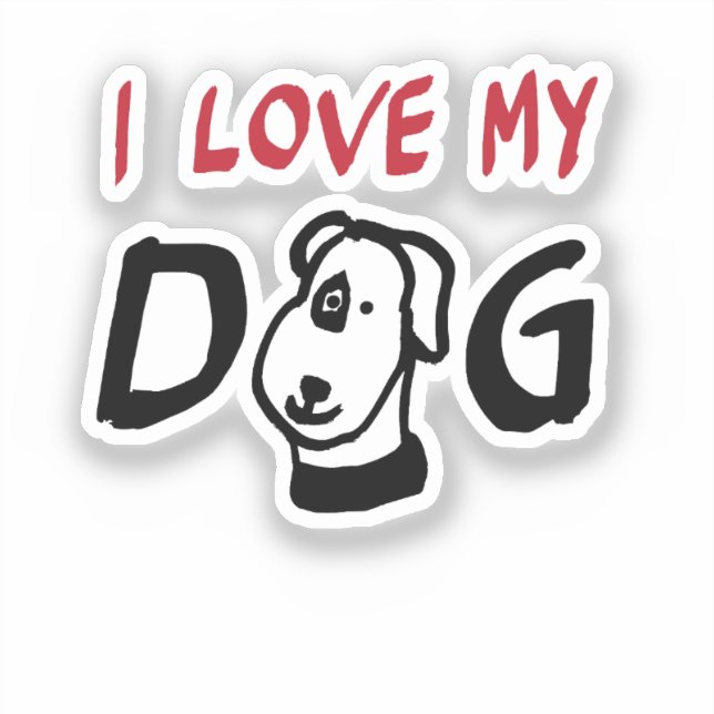 Ich Liebe Mein Hund mit Hundeillustrierung Aufkleber (Vorderseite)