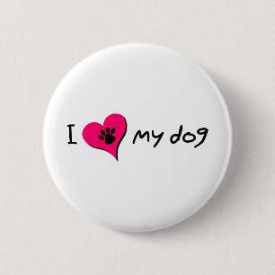 Ich Liebe mein Hund Niedliche Paw Print on Heart Button