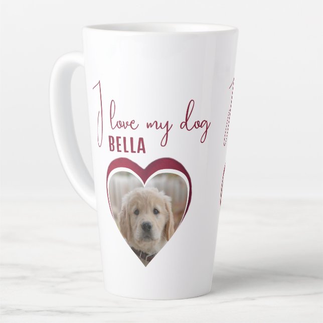 Ich Liebe mein Hund Red Heart Foto Pet Name Milchtasse (Linke Ecke)