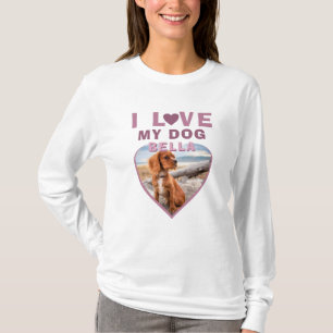 Ich Liebe mein Hund rosa Herz Foto Pet Name T-Shirt