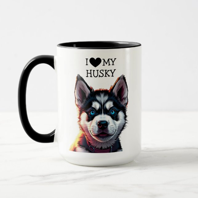 Ich Liebe mein Husky Personalisiert Tasse (Links)