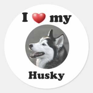 Ich Liebe mein Husky Runder Aufkleber