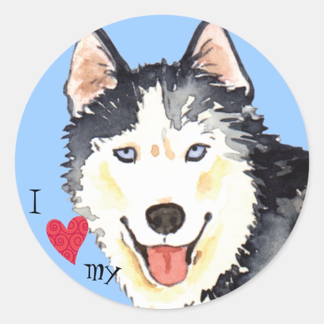 Ich Liebe mein Husky Runder Aufkleber (Vorderseite)