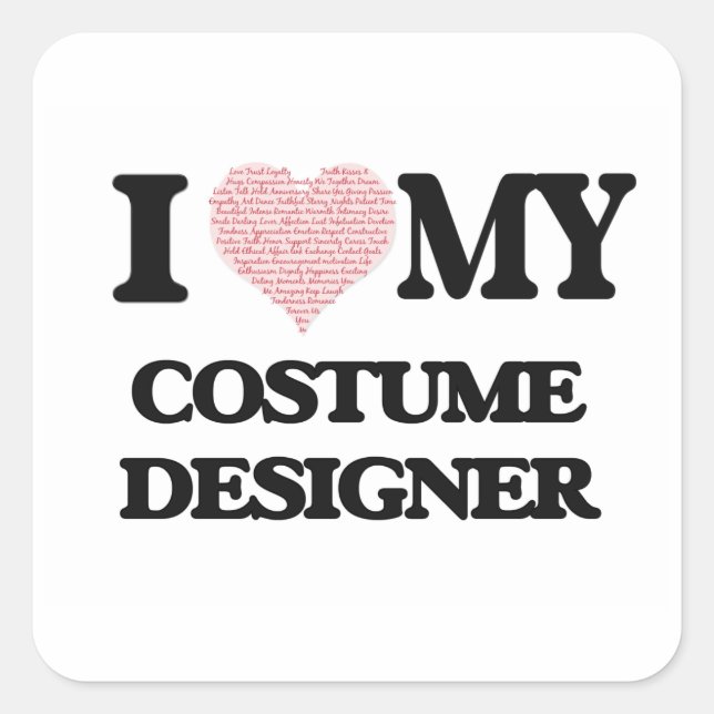 Ich Liebe mein Kostümbildner (Wortherz) Quadratischer Aufkleber (Vorderseite)