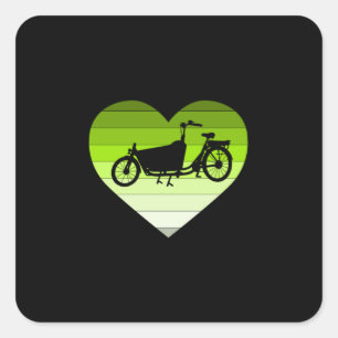 Ich liebe mein Lastenfahrrad - Grünes Retro-Herz Quadratischer Aufkleber