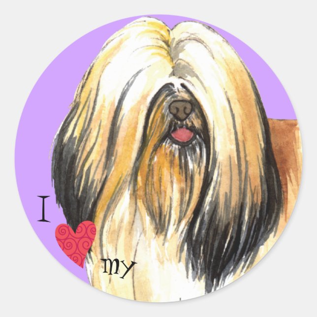 Ich Liebe mein Lhasa Apso Runder Aufkleber (Vorderseite)