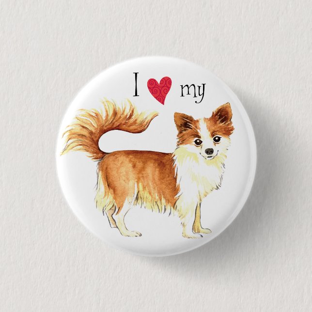 Ich Liebe mein Long Coat Chihuahua Button (Vorderseite)