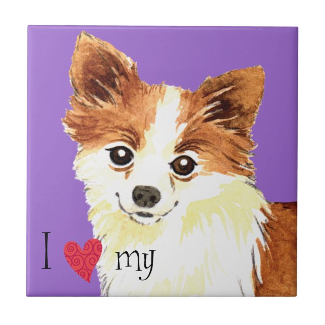 Ich Liebe mein Long Coat Chihuahua Fliese (Vorderseite)