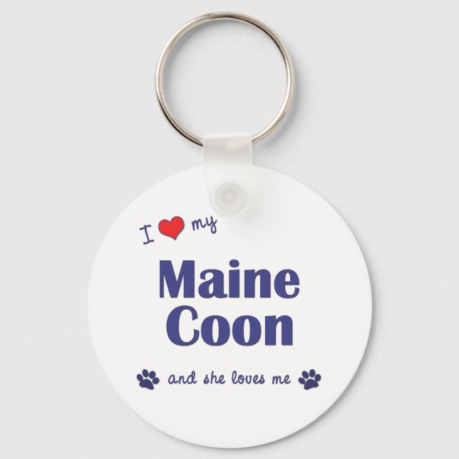 Ich Liebe mein Maine Coon (Weibliche Katze) Schlüsselanhänger (Vorderseite)