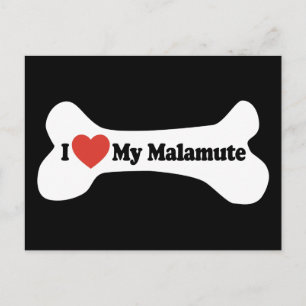 Ich Liebe mein Malamute - Hundeknochen Postkarte