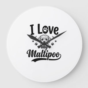 Ich liebe mein Maltipoo Vintage Gravur Hund Design Große Wanduhr