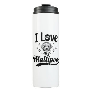 Ich liebe mein Maltipoo Vintage Gravur Hund Design Thermosbecher