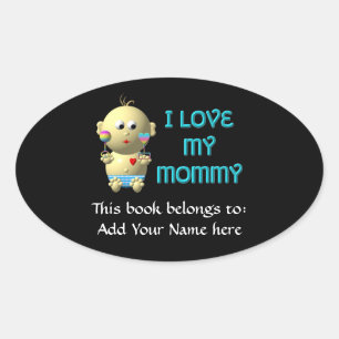 Ich Liebe mein Mami Bouncing Baby mit Herz & Klamm Ovaler Aufkleber