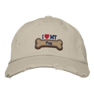 Ich Liebe mein Mops Dog Knochen bestickte Hut